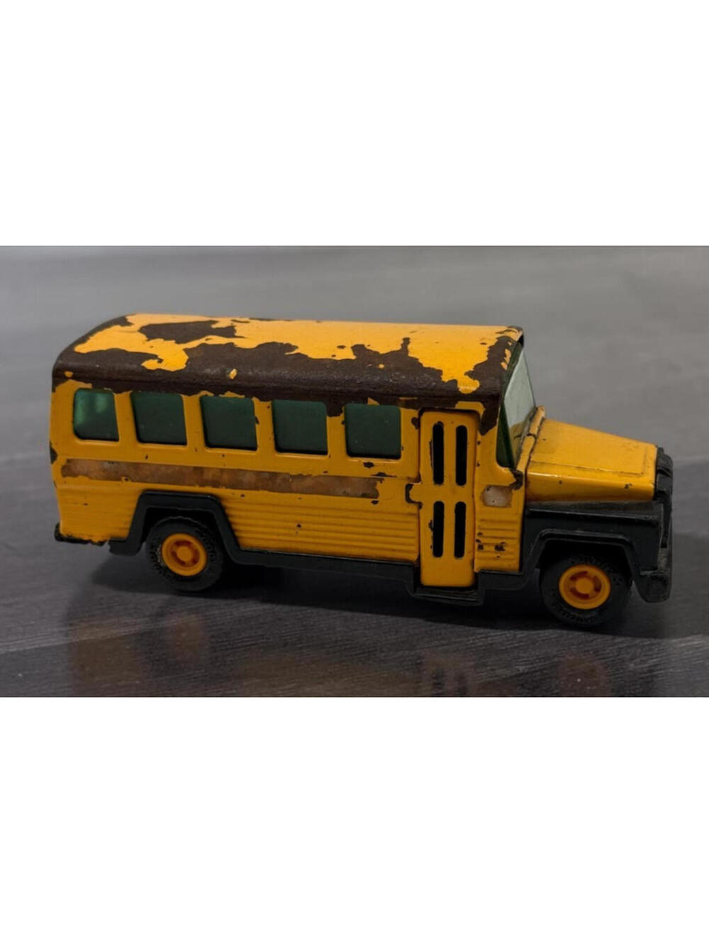 Vintage Buddy L School Bus Toy 1980 Yellow Die Cast Pressed Steel 6.5” Patina